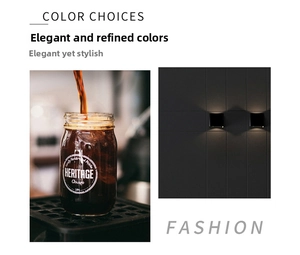 Detailed comparison of modern black square wall lamp featuring up and down lighting design