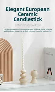 Dettaglio di portacandele in ceramica opaca stile nordico per decorazioni da tavolo