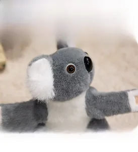 Macro view of plush koala bracelet toy showing soft grey fur and detailed facial embroidery