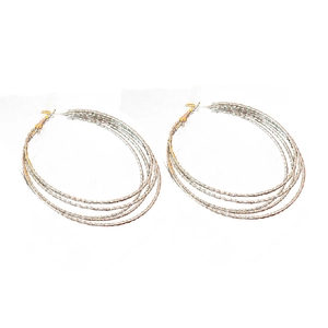 Minimalist silver multi-layered hoop earrings with elegant textured finish on white background