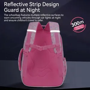 Pink school backpack with 300m reflective safety strips for children at night