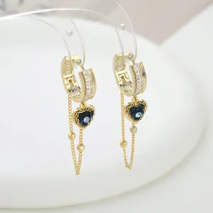 Luxury Copper Heart Drop Earrings With Blue Zirconia Tassel Gold Plated Fashion Jewelry For Women Lightweight Party Gift