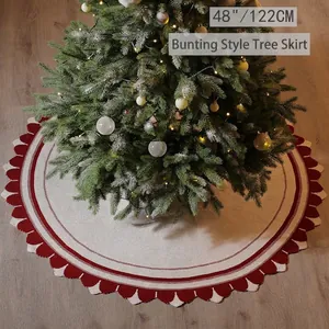 Gonna Per Albero Di Natale Lavorata A Maglia Bordo Festonato Acrilico Morbida Tonda Decorazione