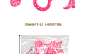 PVC cartoon pink cowgirl keychains set with guitar, boots and star charm in polybag