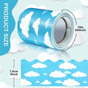 Blue sky and white cloud bulletin board border trim, 10 meters scalloped wall sticker