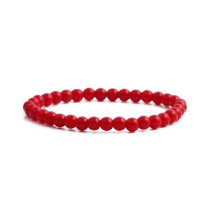 Bracelet minimaliste pour femme avec perles rondes rouges lisses et finition brillante