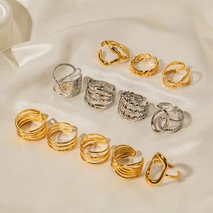 Minimalist Stainless Steel Open Rings For Women Adjustable Geometric Wave Multi Layer Trendy High End Style Jewelry