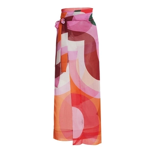 Women's high waist sarong featuring vibrant abstract geometric prints and side-tie closure