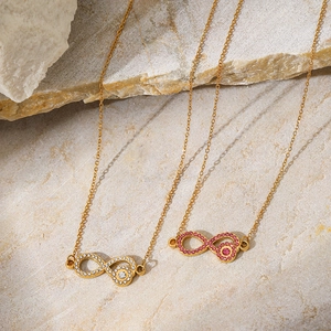Infinity Symbol Mobius Pendant Necklace 304 Stainless Steel Zirconia Inlaid Gold Plated Fashion Jewelry Commuter Style For Women