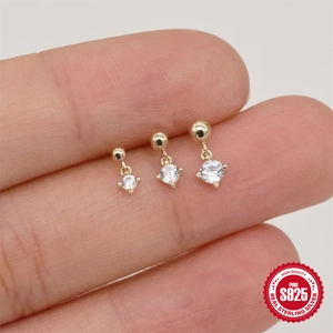Three-piece set of S925 sterling silver gold stud earrings with round cubic zirconia