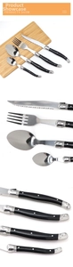 Laguiole style black handle stainless steel cutlery set with iconic rivet details
