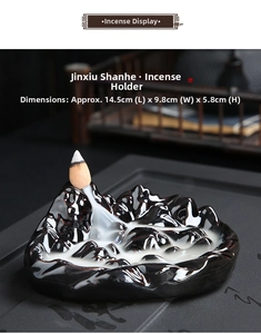 Zen ceramic backflow incense burner showing mountain design with water-like smoke flow