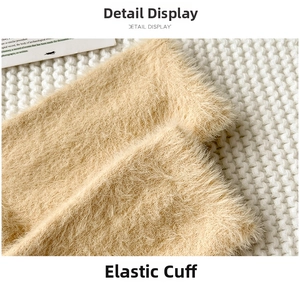 Detail view of the soft elastic cuff on thick mink fleece floor socks for winter comfort