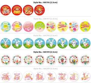 Detail showing 2.5cm Happy Easter and Lunar New Year round self-adhesive stickers