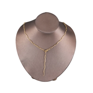 Minimalist golden stainless steel paperclip chain necklace with a Y-shape drop pendant