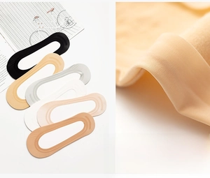 Macro shot of ultra-thin ice silk no-show socks with non-slip silicone and breathable fabric