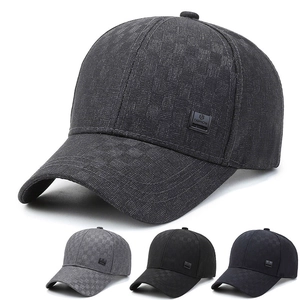 Men Baseball Cap Textured Checkerboard Pattern Outdoor Leisure Sunshade Hat With Adjustable Metal Buckle