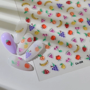 Stickers à ongles 3D en relief avec motifs de fruits d'été, fraises et raisins