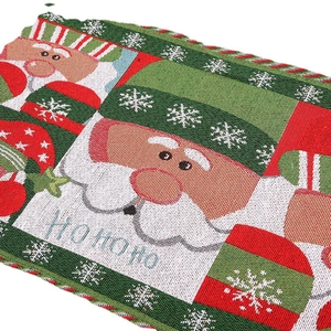Christmas knitted table runner featuring Santa Claus and Ho Ho Ho patterns on white
