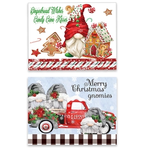 Christmas forest gnome placemat set with festive gingerbread and red truck illustrations
