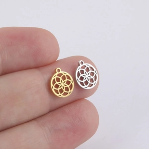 Minimalist hollow six-petal flower pendants in gold and silver stainless steel