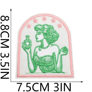 Detailed view of fashion girl embroidery patch with dimensions 8.8cm by 7.5cm