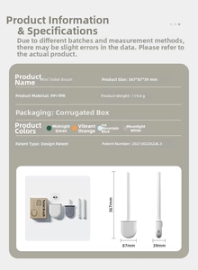 Detailed size chart and specifications for the space-saving wall-mounted silicone toilet brush