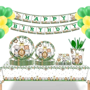 Jungle safari animal birthday party set with lion balloons banners and plates