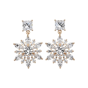 Exquisite 14k gold plated snowflake drop earrings with sparkling clear cubic zirconia