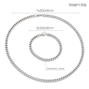 Dimensions détaillées de l'ensemble collier et bracelet gourmette 6mm en acier argenté