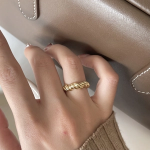 French vintage croissant ring in gold finish with elegant twisted rope texture design