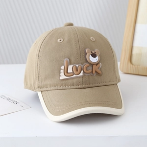 Casquette de baseball kaki pour enfants avec lettrage Luck et broderie d'ours 3D