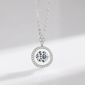 Elegant 925 sterling silver halo necklace with a dangling round cubic zirconia pendant