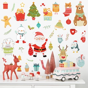 Adesivi Natalizi PVC Cartone Animato Babbo Natale Pupazzo Di Neve Renna Pinguino Decorazione Finestra Parete Casa