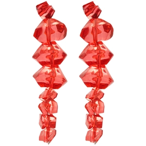 Red irregular acrylic ice cube drop earrings with silver pins for party wear