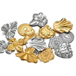 Gold and silver stainless steel heart and leaf charms for DIY jewelry making