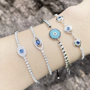 Evil Eye Bracelet For Women Copper Gold Plated Cubic Zirconia Adjustable Bolo Tennis Chain Ethnic Jewelry Gift