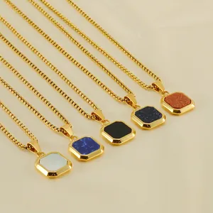 Octagon Pendant Necklace Stainless Steel Gold Plated Geometric Shell Stone Inlay Light Luxury Style Women Jewelry Accessory