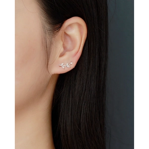 Sparkling S925 sterling silver leaf drop earrings with marquise cubic zirconia on model