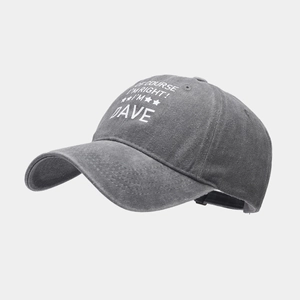 Detail of dark gray washed cotton baseball cap with vintage finish and star print