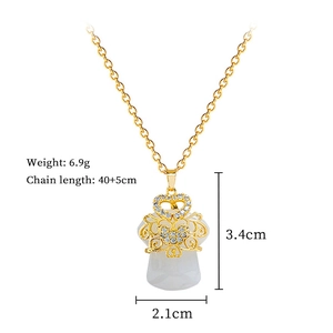 Detailed size specifications for gold heart pendant necklace with white faux jade inlay