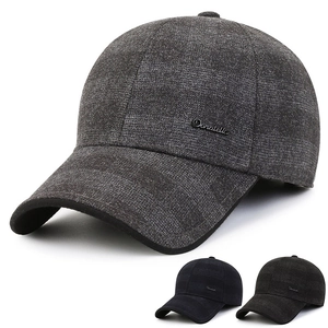 Men Winter Warm Baseball Cap With Ear Flaps Woolen Tweed Plaid Outdoor Heather Peaked Hat Adjustable