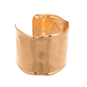 Minimalist wide open bangle bracelet with textured rose gold hammered metal finish