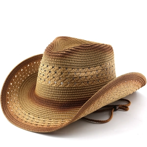 Chapeau De Cowboy En Paille Respirant Protection Solaire Voyage Extérieur Rétro Jazz Casquette Avec Corde À Vent Et Perles En Bois
