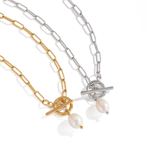 Vintage OT clasp pearl necklaces in gold and silver stainless steel finishes