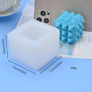 3D geometric silicone mold for cube candles with diamond facets, size 5.9x7.2x7.2cm