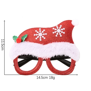 Red glitter Santa hat Christmas party glasses frame with holly leaves and snowflake details