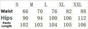Detailed size chart for high waist wide leg jeans covering waist hip and length measurements