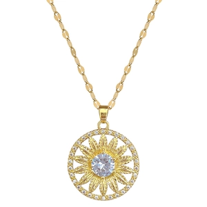 Elegant gold sunflower necklace for women with sparkling crystal stones and steel chain