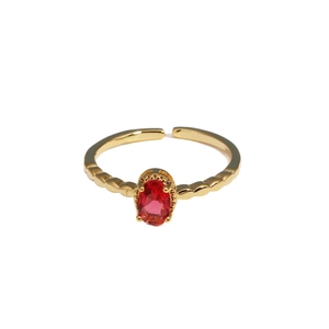 Minimalist gold adjustable ring featuring a vintage oval red gemstone with wavy band